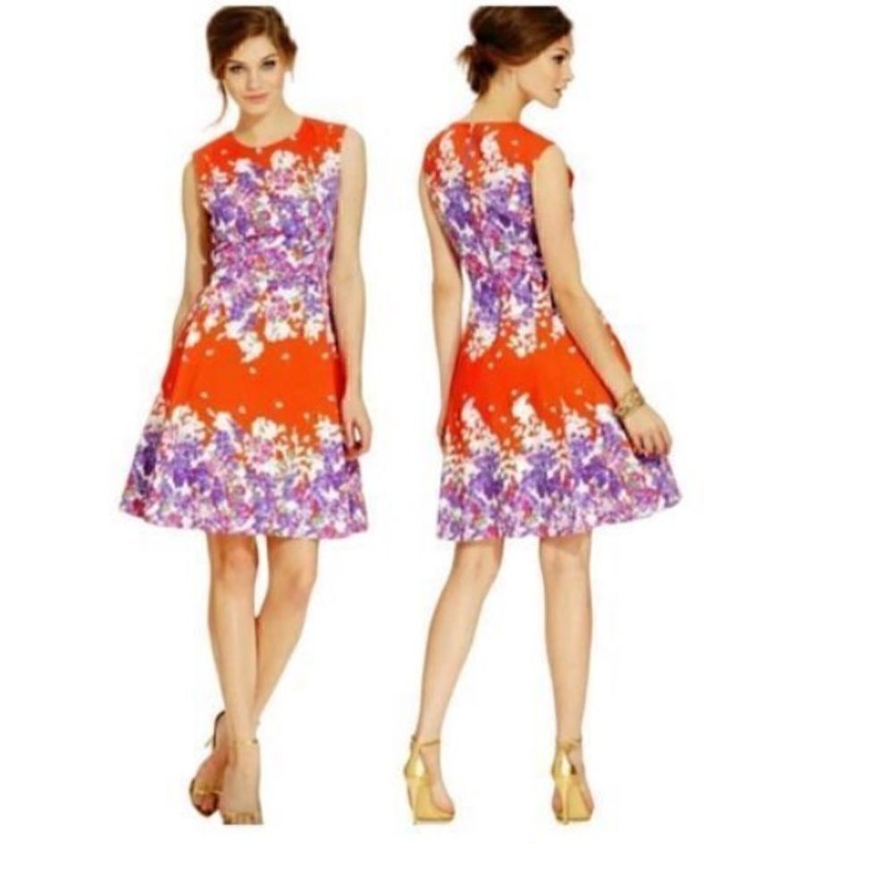 Adrianna Papell Women’s Size 12 Sheath Dress Fit and Flare Floral Print Cotton